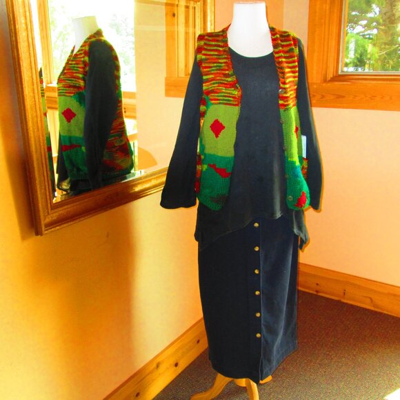 Tommy Hilfinger Button Front Skirt with Oh My Gauze Top & Hand Knitted Vest - Picture 2 of 12